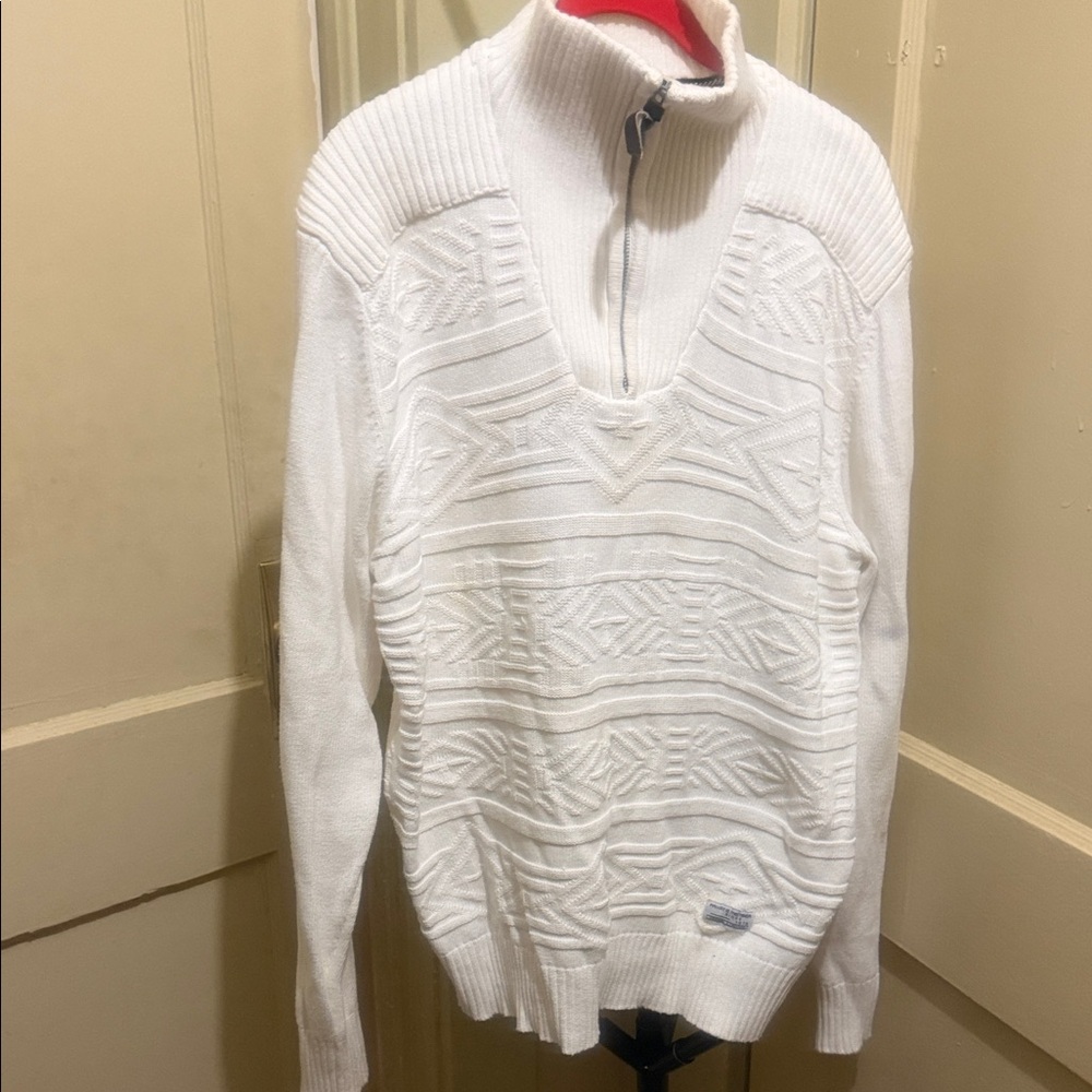 Men's White Zip-Up Sweater
